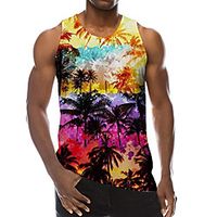 Men's Tank Top Undershirt 3D Print Tree 3D Print Sleeveless Daily Tops Casual Beach Rainbow miniinthebox - thumbnail