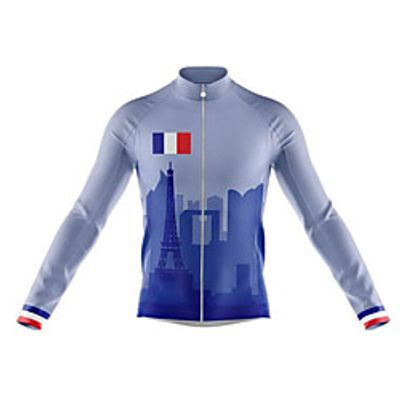 21Grams France National Flag Men's Long Sleeve Cycling Jersey - Blue Bike Jersey Top Thermal Warm UV Resistant Anatomic Design Sports Winter Summer Fleece 100% Polyester Mountain Bike MTB Road Bike miniinthebox