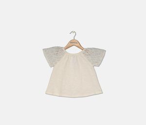 Baby Girls Lace Short Sleeve Top  Ivory