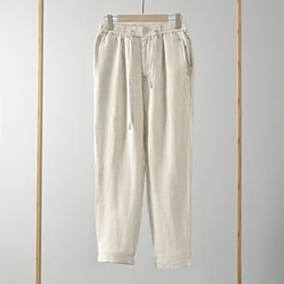 Men's Linen Pants Trousers Drawstring Elastic Waist Straight Leg Plain Comfort Breathable Casual Daily Holiday Linen Fashion Classic Style Black Deep Blue Lightinthebox