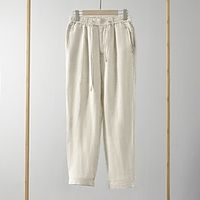 Men's Linen Pants Trousers Drawstring Elastic Waist Straight Leg Plain Comfort Breathable Casual Daily Holiday Linen Fashion Classic Style Black Deep Blue Lightinthebox - thumbnail