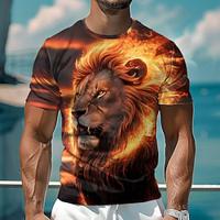 Graphic Animal Lion Retro Vintage Casual Street Style Men's 3D Print T shirt Tee Sports Outdoor Holiday Going out T shirt Orange Short Sleeve Crew Neck Shirt Spring Summer Clothing Apparel S M L XL Lightinthebox