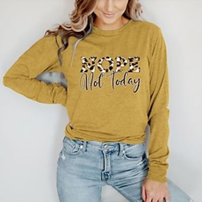 Women's T shirt Tee Graphic Leopard Letter Casual Daily Holiday T shirt Tee Long Sleeve Print Round Neck Basic Green Black Blue S miniinthebox