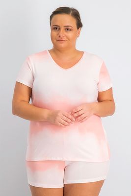 Womens Plus Size Tie Dye Top and Pajama Short Blush Womens Plus Size Tie Dye Top and Pajama Short Blush