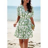 Women's Shirt Collar Puff Sleeve Midi Dress Short Sleeve Summer Spring Lightinthebox