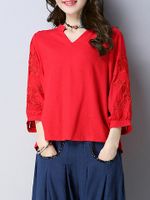 Embroidery Vintage V-neck Embroidery Loose Blouse