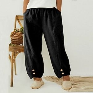 Women's Plus Size Pants Pocket Button Solid Color Daily Causal Vacation Natural Full Length Fall Spring Black Gray khaki L XL XXL XXXL 4XL Lightinthebox