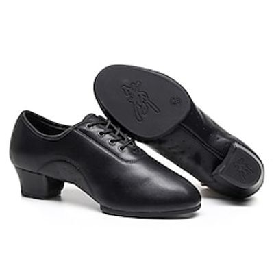 SUN LISA Men's Latin Shoes Modern Shoes Dance Shoes Prom Ballroom Dance Lace Up Split Sole Thick Heel Closed Toe Lace-up Adults' Black miniinthebox