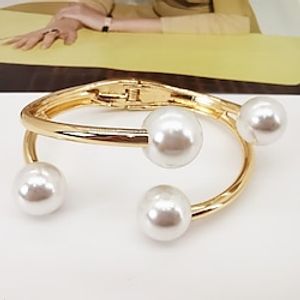 Women's Pearl Cuff Bracelet Two tone Flower Stylish European Titanium Steel Bracelet Jewelry Silver  Golden yellow For Wedding Party Halloween Gift Prom Lightinthebox