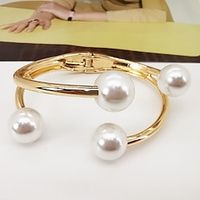 Women's Pearl Cuff Bracelet Two tone Flower Stylish European Titanium Steel Bracelet Jewelry Silver  Golden yellow For Wedding Party Halloween Gift Prom Lightinthebox - thumbnail