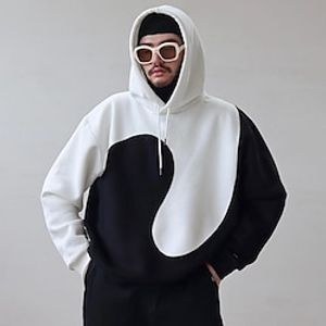 Men's Hoodie Black Hooded Color Block Graphic Prints Sports  Outdoor Daily Sports Streetwear Cool Casual Spring   Fall Clothing Apparel Hoodies Sweatshirts  miniinthebox