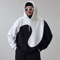 Men's Hoodie Black Hooded Color Block Graphic Prints Sports  Outdoor Daily Sports Streetwear Cool Casual Spring   Fall Clothing Apparel Hoodies Sweatshirts  miniinthebox - thumbnail