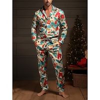 Men's Christmas Pajamas Sleepwear Pajama Set Pajama Top and Pant 2 Pieces Graphic Prints Stylish Casual Comfort Home Christmas Daily Cotton Blend Comfort Soft Lapel Long Sleeve Shirt Pant Drawstring Lightinthebox - thumbnail