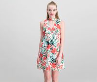 Juniors Printed Cutout Dress  White/Red/Green - thumbnail