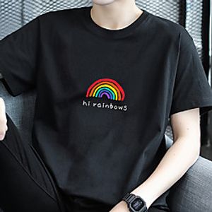 Men's Unisex Tee T shirt Hot Stamping Rainbow Graphic Prints Letter Plus Size Print Short Sleeve Casual Tops Cotton Basic Fashion Designer Big and Tall White Black Gray Lightinthebox