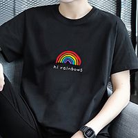 Men's Unisex Tee T shirt Hot Stamping Rainbow Graphic Prints Letter Plus Size Print Short Sleeve Casual Tops Cotton Basic Fashion Designer Big and Tall White Black Gray Lightinthebox - thumbnail