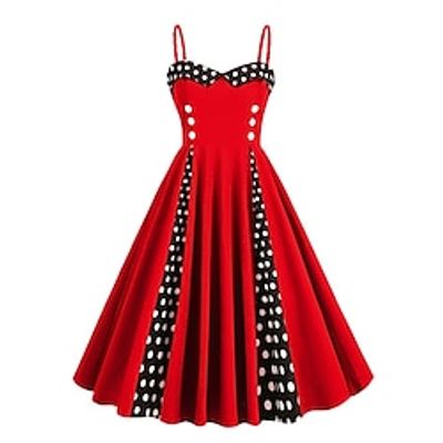 Women's Vintage Dress Party Dress Cocktail Dress Midi Dress Black White Wine Sleeveless Floral Print Spring Fall Winter Spaghetti Strap Vintage Christmas Wedding Guest Birthday 2023 S M L XL XXL Lightinthebox