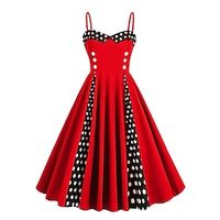 Women's Vintage Dress Party Dress Cocktail Dress Midi Dress Black White Wine Sleeveless Floral Print Spring Fall Winter Spaghetti Strap Vintage Christmas Wedding Guest Birthday 2023 S M L XL XXL Lightinthebox - thumbnail