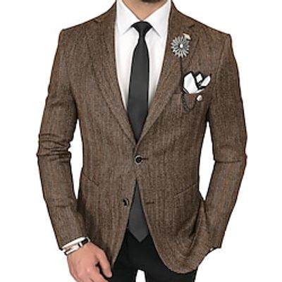 Men's Retro Vintage Tweed Blazer Herringbone Blazer Regular Plus Size Single Breasted Two-buttons Black Silver Royal Blue Brown 2023 Lightinthebox