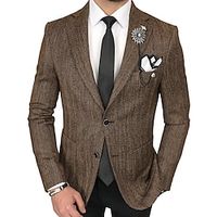 Men's Retro Vintage Tweed Blazer Herringbone Blazer Regular Plus Size Single Breasted Two-buttons Black Silver Royal Blue Brown 2023 Lightinthebox - thumbnail