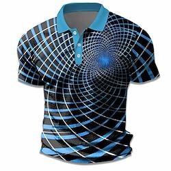 Optical Illusion Graphic Prints Men's Casual Print Polo Shirt Waffle Polo Shirt Outdoor Street Casual Waffle Fabric Short Sleeve Turndown Polo Shirts Yellow Blue Summer Spring S M L Lapel Polo Lightinthebox