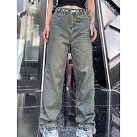 Women's Jeans Wide Leg Pants Trousers Full Length Fashion Streetwear Street Daily Ash S M Fall Winter Lightinthebox - thumbnail