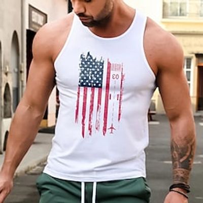 Men's Tank Top Vest Hot Stamping Graphic National Flag Crew Neck Street Casual Sleeveless Tops Basic Fashion Classic Comfortable White miniinthebox Men's Tank Top Vest Hot Stamping Graphic National Flag Crew Neck Street Casual Sleeveless Tops Basic Fashion Classic Comfortable White miniinthebox