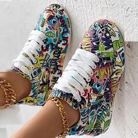 Women's Sneakers Wedge Heels Comfort Shoes Animal Print Outdoor Daily Flat Heel Round Toe Sporty Casual Comfort Walking Shoes Microfiber Lace-up Black And White Leopard Print flower Lightinthebox - thumbnail