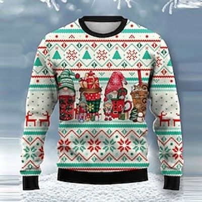 Snowflake Santa's Helper Casual Men's Knitting Print Ugly Christmas Sweater Pullover Sweater Jumper Knitwear Outdoor Daily Vacation Christmas Long Sleeve Crewneck Sweaters Black White Green Fall Lightinthebox