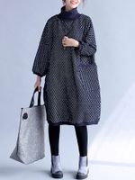 Casual Women Polka Dot Printed Turtleneck Long Sleeve Dress