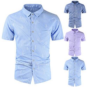 Men's Shirt Graphic Prints Button-Down Short Sleeve Casual Tops Cotton Casual Fashion Breathable Comfortable Light Purple Navy Blue Light Blue miniinthebox