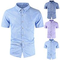 Men's Shirt Graphic Prints Button-Down Short Sleeve Casual Tops Cotton Casual Fashion Breathable Comfortable Light Purple Navy Blue Light Blue miniinthebox - thumbnail