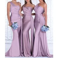 Mermaid  Trumpet Evening Dresses Elegant Dress Prom Sweep  Brush Train Sleeveless One Shoulder Chiffon Satin with Ruched Slit 2022 Lightinthebox - thumbnail