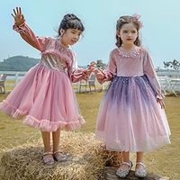 Kids Girls' Party Dress Solid Color Sequin Long Sleeve Performance Graduation Sequins Daily Princess Beautiful Polyester Knee-length Party Dress Spring Fall Winter 3-13 Years Pink Purple Lightinthebox - thumbnail