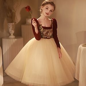 Kids Girls' Party Dress Solid Color Long Sleeve Performance Mesh Princess Sweet Mesh Mid-Calf Sheath Dress Tulle Dress Summer Spring Fall 2-12 Years Red Lightinthebox