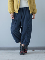 Embroidery Elastic Waist Cotton Pants