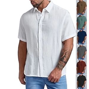 Men's Button Up Shirt Casual Shirt Summer Shirt Beach Shirt T shirt Tee Black White Wine Brown Green Short Sleeve Plain Lapel Hawaiian Holiday Button-Down Clothing Apparel Fashion Casual Comfortable Lightinthebox
