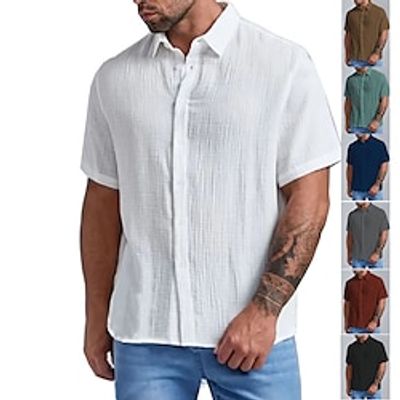 Men's Button Up Shirt Casual Shirt Summer Shirt Beach Shirt T shirt Tee Black White Wine Brown Green Short Sleeve Plain Lapel Hawaiian Holiday Button-Down Clothing Apparel Fashion Casual Comfortable Lightinthebox