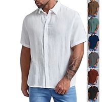 Men's Button Up Shirt Casual Shirt Summer Shirt Beach Shirt T shirt Tee Black White Wine Brown Green Short Sleeve Plain Lapel Hawaiian Holiday Button-Down Clothing Apparel Fashion Casual Comfortable Lightinthebox - thumbnail