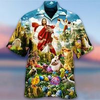 Men's Shirt Easter Day Print Short Sleeve Outdoor Street Button-Down Tops Fashion Casual Breathable Comfortable / Summer miniinthebox - thumbnail