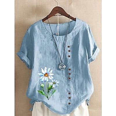 Women's Blouse Shirt Floral Print Round Neck Tops Green Blue White miniinthebox Women's Blouse Shirt Floral Print Round Neck Tops Green Blue White miniinthebox