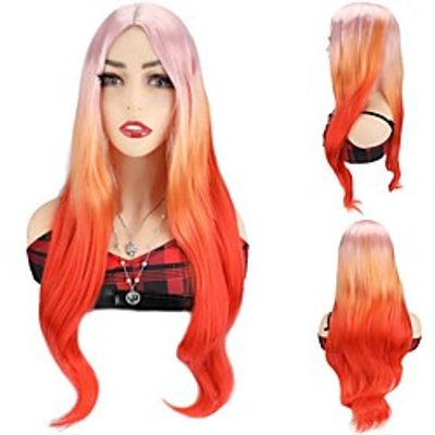 Synthetic Hair Wigs Color Wigs Cosplay Party Wigs Pink Orange Long Wavy Wigs For Black Women miniinthebox
