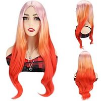 Synthetic Hair Wigs Color Wigs Cosplay Party Wigs Pink Orange Long Wavy Wigs For Black Women miniinthebox - thumbnail