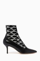 Ankle Boots in Monogram Logo Knit &  Leather - thumbnail