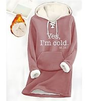 Women's Hoodie Sweatshirt Pullover Sherpa Fleece Lined Letter Warm Fuzzy Drawstring Front Pocket Print Light Pink Black Pink Casual Sports Hoodie Long Sleeve Top Micro-elastic Fall  Winter Lightinthebox - thumbnail