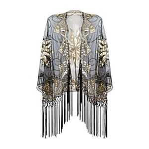 The Great Gatsby Roaring 20s 1920s Cocktail Dress Vintage Dress Cape Wrap Women's Sequins Tassel Fringe Costume Vintage Cosplay Event / Party Shawl Halloween miniinthebox