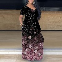 Women's Plus Size Shift Dress Floral V Neck Short Sleeve Spring Summer Casual Maxi long Dress Causal Daily Dress Lightinthebox - thumbnail