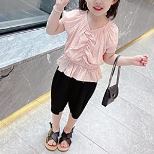 Toddler Girls' Clothing Set Short Sleeve White Blushing Pink Solid Colored Ruched Daily Wear Date Sophisticated miniinthebox