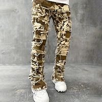 Men's Jeans Trousers Stacked Jeans Patchwork Zipper Pocket Pattern Patchwork Camouflage Comfort Wearable Full Length Outdoor Daily Designer Casual Yellow camouflage Micro-elastic Lightinthebox - thumbnail