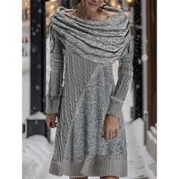 Women's Casual Dress Winter Dress Plain Dress Midi Dress Ruffle Daily Date Going out Fashion Modern Cowl Neck Long Sleeve 2023 Regular Fit Gray Color S M L XL XXL Size Lightinthebox - thumbnail